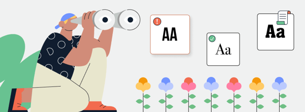 Person inspecting fonts from a distance with binoculars.