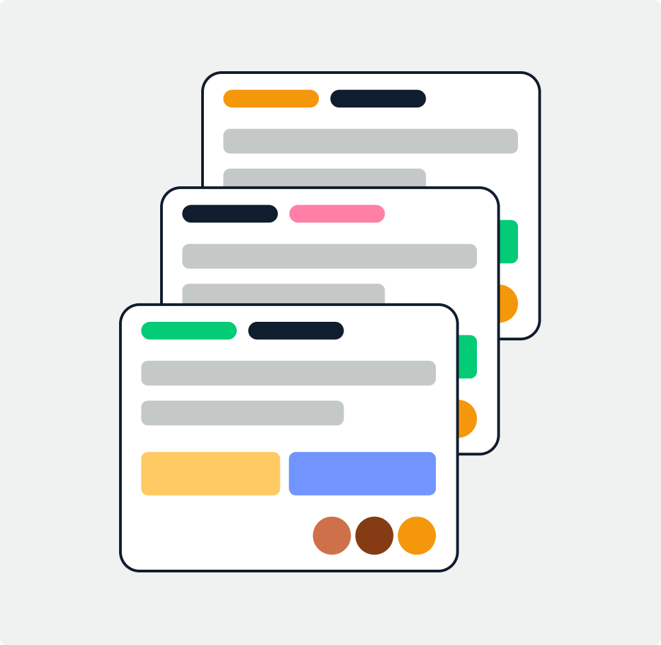 bstract graphic of three separate project tabs, with various highlighted fields.
