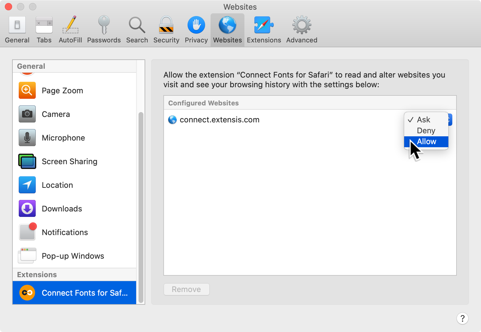 Installing the Connect Fonts with Safari browser extension – Extensis